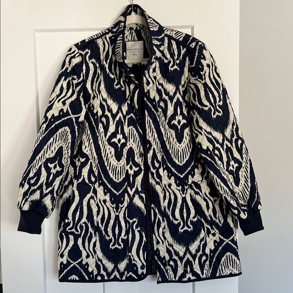 Baglatelle Navy Ikat Print Quilted Cotton Jacket - Size L - NWOT** - Picture 5 of 11